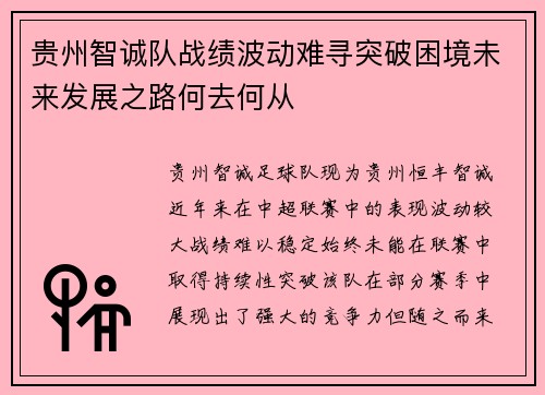 贵州智诚队战绩波动难寻突破困境未来发展之路何去何从